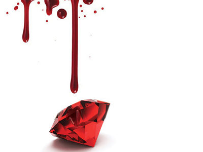 A red diamond with blood dripping from top left corner